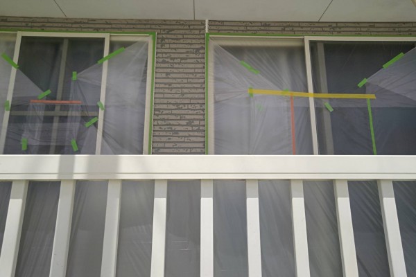 菊池市泗水町  アパートB棟 屋根外壁塗装工事 養生作業サムネイル