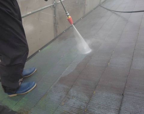 菊池市泗水町  アパートC棟  屋根外壁塗装工事  高圧洗浄作業