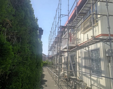 熊本市中央区  坪井  アパート　 屋根外壁塗装工事 　足場組立🚧